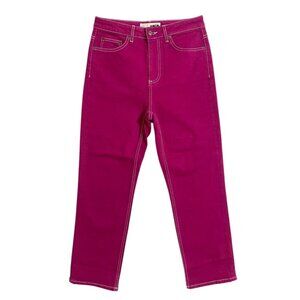 TOPSHOP Jeans Jamie Straight Leg Moto Pink Magenta Ankle Denim SZ 28 NEW